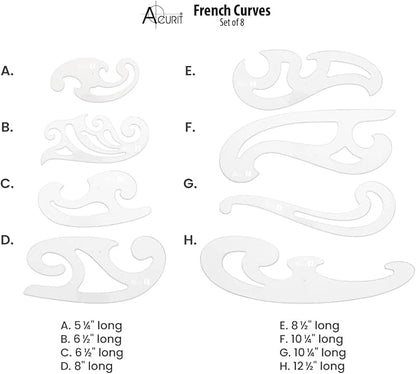 Acurit French Curve Set of 8 – Clear Plastic Drawing Templates - Image 6
