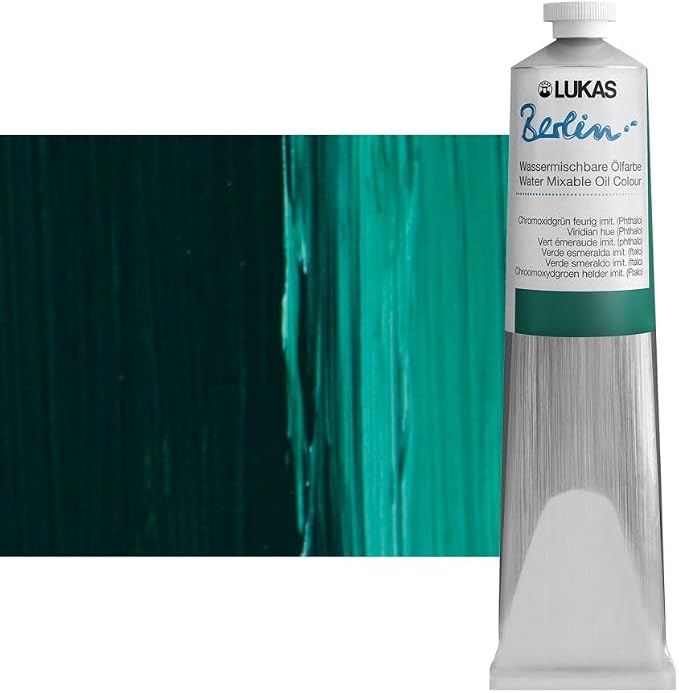 Lukas Berlin Pro Artists Water Mixable Oil Paint 200 ml Tube Viridian Hue - Image 7