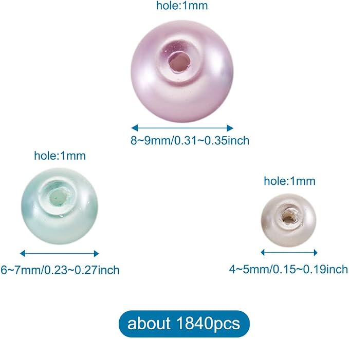 About 1840Pcs 4/6/8mm Glass Pearl Beads Pearlized Beads Multi Colors Round - Image 4