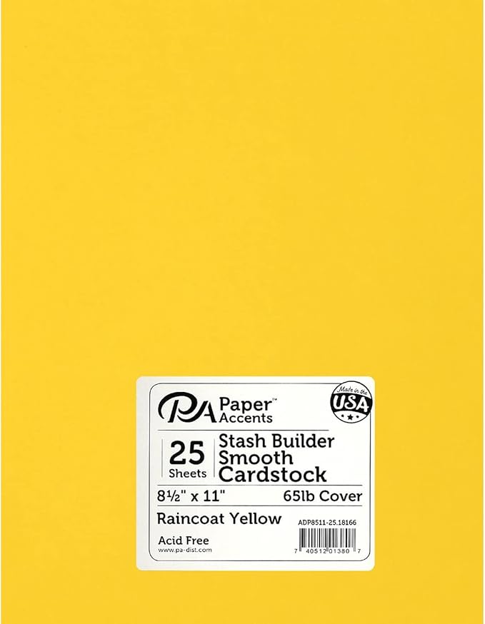 PA Paper Accents Stash Builder Cardstock 8.5" x 11" Raincoat Yellow, 65lb by AccentDesignsPaperAccents