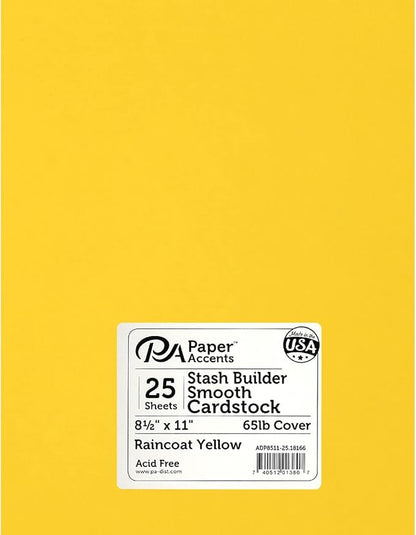 PA Paper Accents Stash Builder Cardstock 8.5" x 11" Raincoat Yellow, 65lb by AccentDesignsPaperAccents