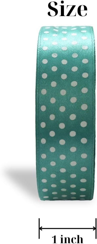 Ribbon 1 inch Mint with White Polka Dots Ribbons - Image 2