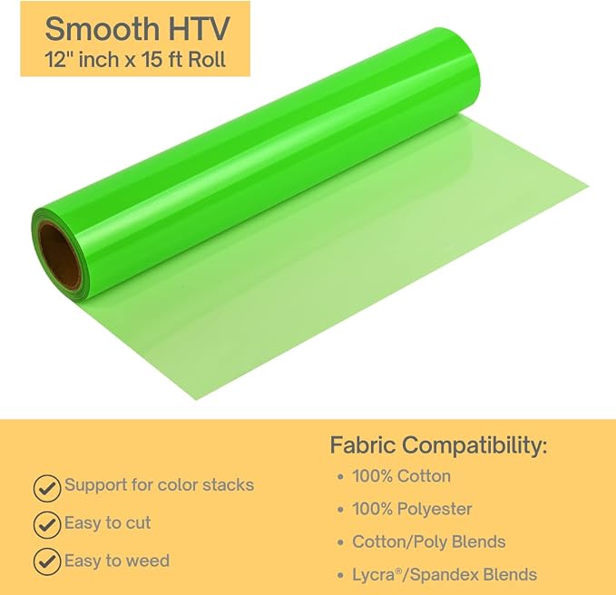 Neon Green Heat Transfer Vinyl Rolls 12" x 20ft Iron on Vinyl - Image 2