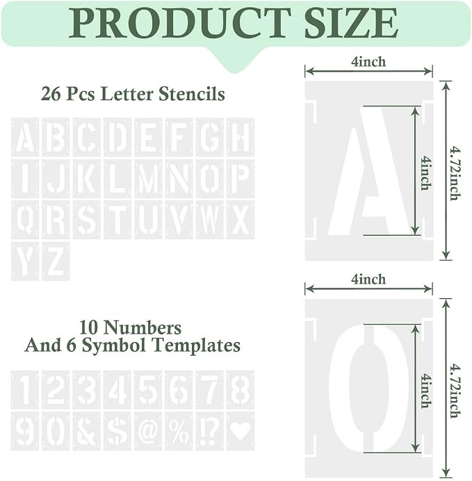 4 Inch 42 Pcs Reusable Letter Number Symbol Stencils, Plastic Painting Templates - Image 2