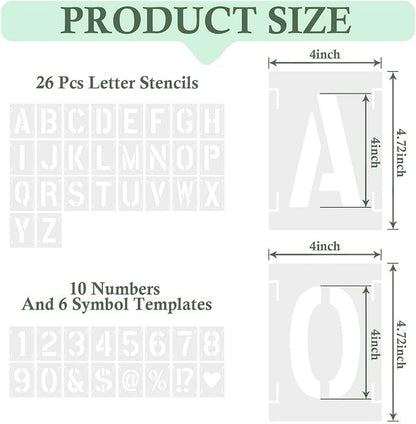 4 Inch 42 Pcs Reusable Letter Number Symbol Stencils, Plastic Painting Templates - Image 2