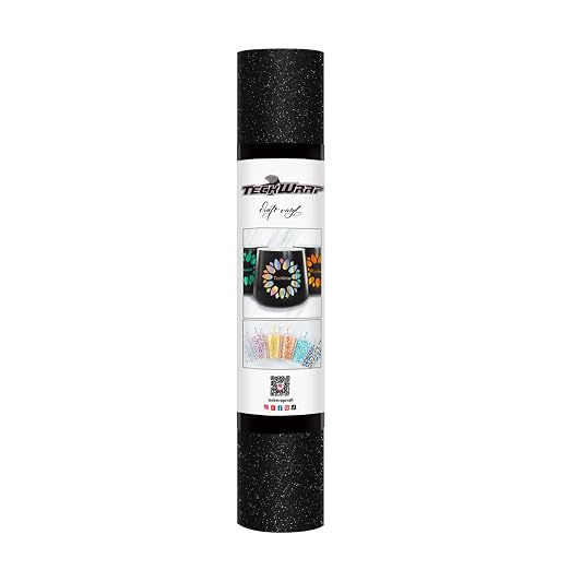 TECKWRAP Black Glitter Vinyl Permanent – Shimmer Vinyl Adhesive Vinyl Roll 1ft by TECKWRAP