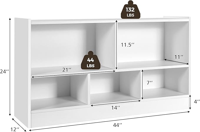 Tangkula 5 Cube Bookcase, 2 Tier Wooden Storage Open Bookshelf, Kid's Playroom - Image 3