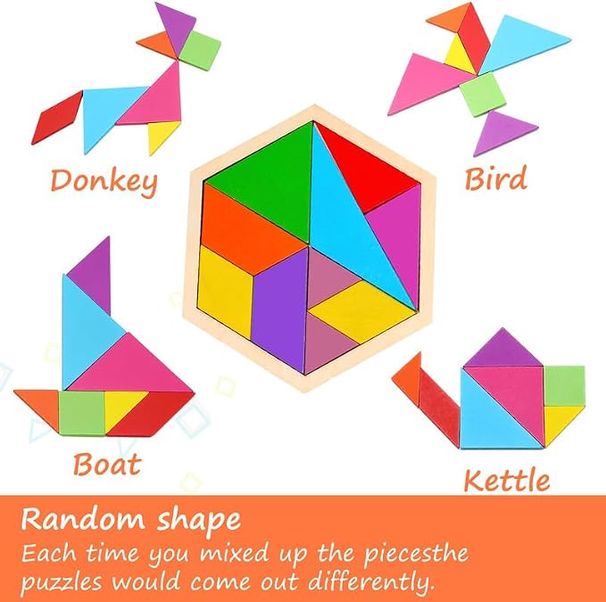 Meooeck 12 Pack Tangrams Wooden Puzzles Tangrams Classroom Set - Image 4