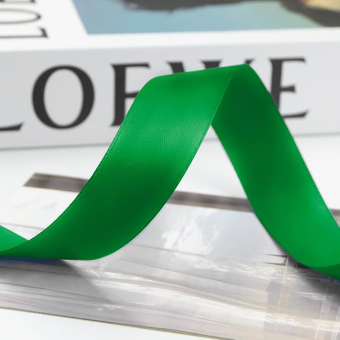 1 Inch 100 Yards Satin Ribbon Green, Solid Color Fabric Ribbon - Image 8
