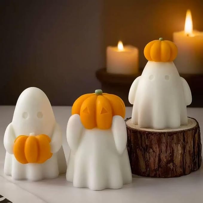 3 Pcs Ghost Holding Pumpkin Resin Mold, Halloween Candle Making Molds Fun Kit - Image 5