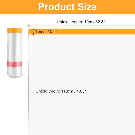 HARFINGTON Pre-Taped Masking Film 43.3" x32.8ft Double Adhesive Tape and Drape - Image 2