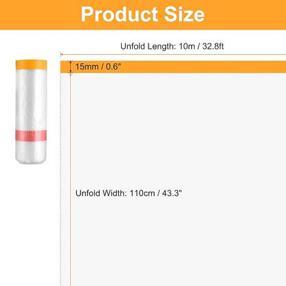 HARFINGTON Pre-Taped Masking Film 43.3" x32.8ft Double Adhesive Tape and Drape - Image 2