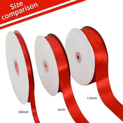 TONIFUL 1 Inch x 100yds Red Satin Ribbon, Thin Solid Color Satin Ribbon - Image 3