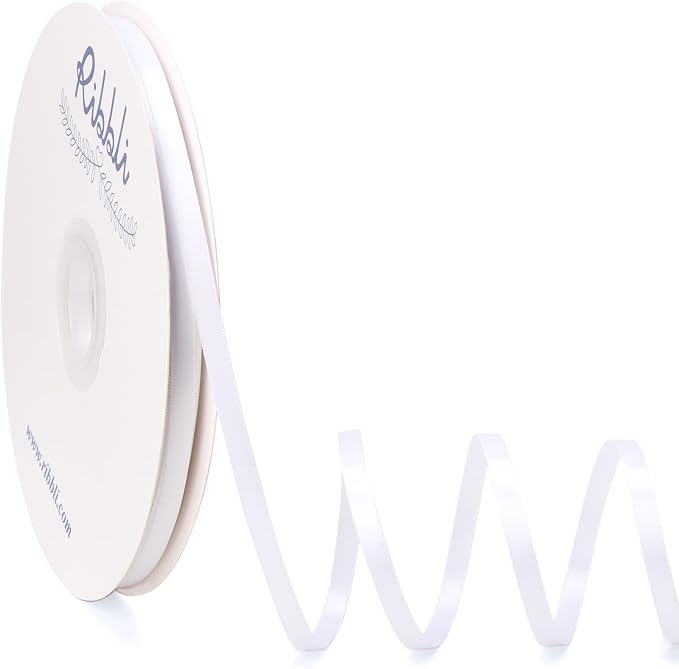 Ribbli White Satin Ribbon Double Faced Satin 1/4 Inch x Continuous 100 by Ribbli