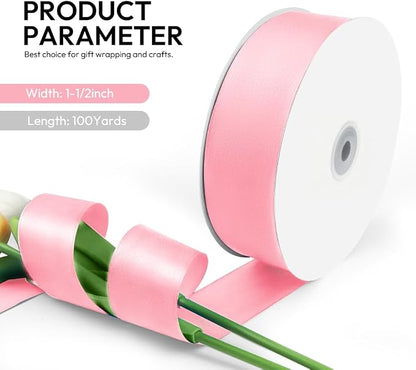 1-1/2 Inch 100 Yards Satin Ribbon Light Pink, Solid Color Fabric Ribbon - Image 2