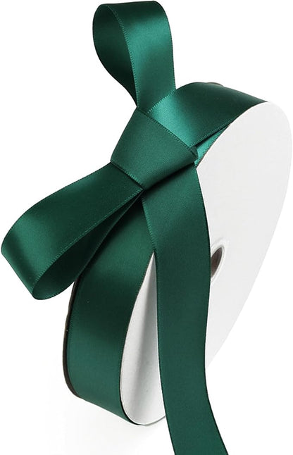 1" x 100 Yards Hunter Green Polyester Satin Ribbon Single Faced Bulk Fabric by Oakarbo