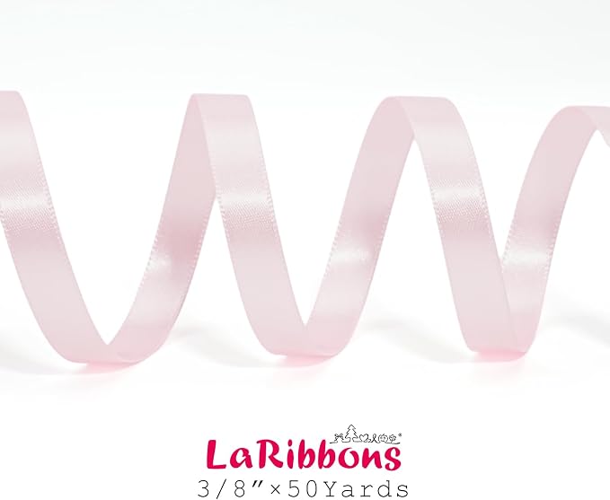 LaRibbons Light Pink Satin Ribbon 3/8 Inch 50 Yards Thin Luxury Double Faced - Image 6
