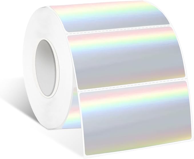 1.25" x 2.25" Holographic Thermal Label Stickers, Printable Rainbow Glitter by Yeachlaing