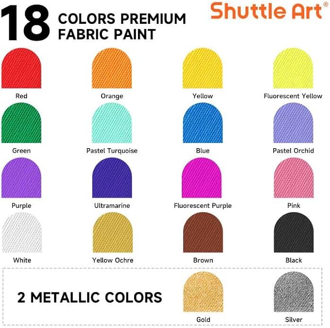 Shuttle Art Fabric Paint, 18 Colors Permanent Soft Fabric Paint in Bottles - Image 2