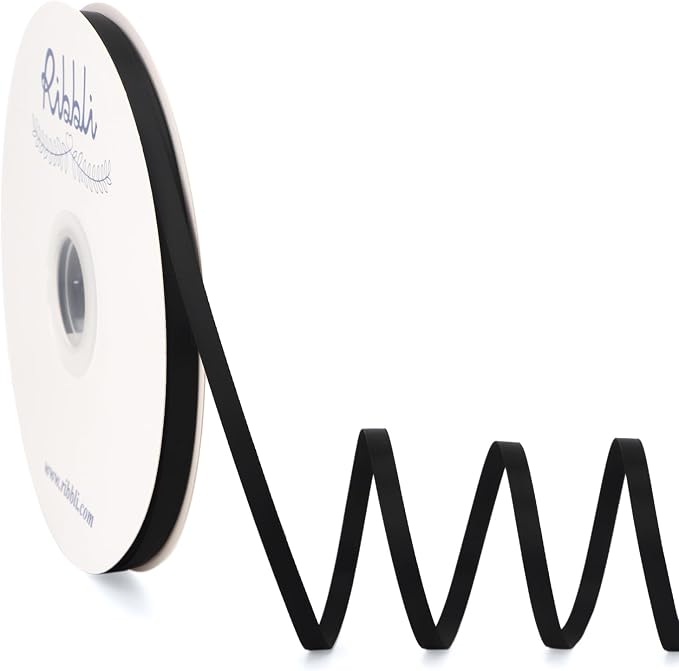 Ribbli Black Satin Ribbon Double Faced Satin 1/4 Inch x Continuous 100 by Ribbli