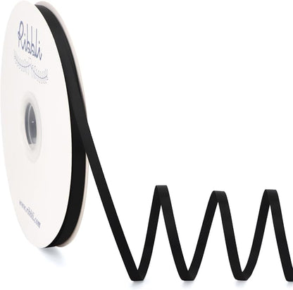 Ribbli Black Satin Ribbon Double Faced Satin 1/4 Inch x Continuous 100 by Ribbli