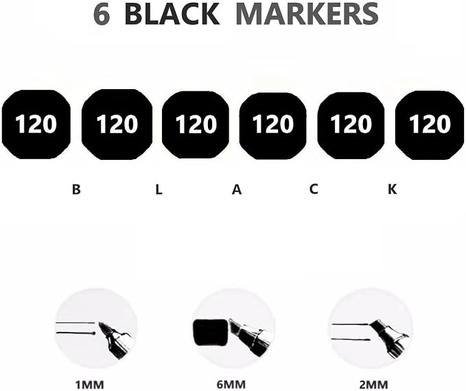 6pcs Black Alcohol Markers Set, Dual Tips Art Markers Drawing Sketched Double - Image 4