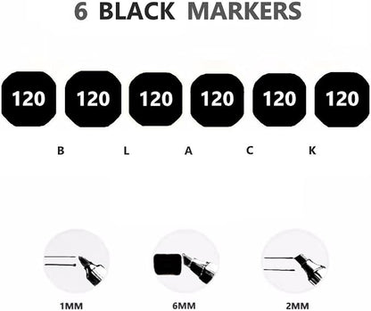 6pcs Black Alcohol Markers Set, Dual Tips Art Markers Drawing Sketched Double - Image 4