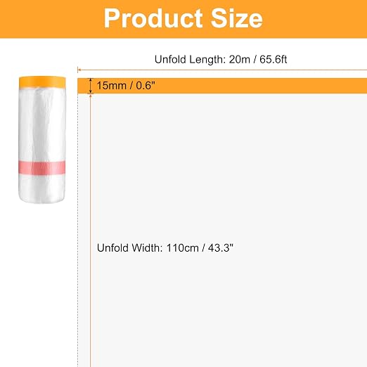 HARFINGTON Pre-Taped Masking Film 43.3" x65.6ft Double Adhesive Tape and Drape - Image 2
