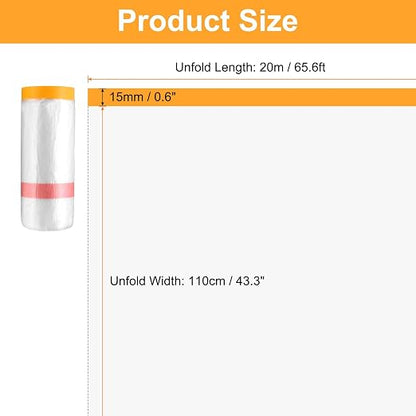 HARFINGTON Pre-Taped Masking Film 43.3" x65.6ft Double Adhesive Tape and Drape - Image 2