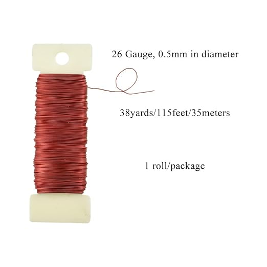 HAHIYO 26Gauge Red 1Roll Total 38Yards Metal Floral Wire Flexible Paddle Wire - Image 2