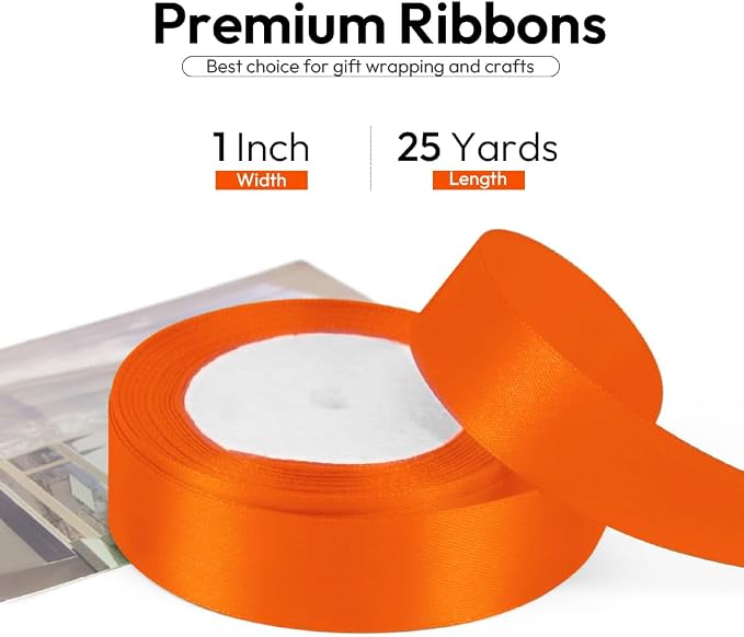 1 Inch Orange Ribbon, 25 Yards Orange Stain Ribbon - Image 2
