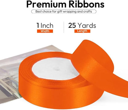 1 Inch Orange Ribbon, 25 Yards Orange Stain Ribbon - Image 2