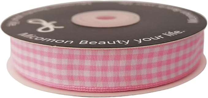 Pink Gingham Plaid Checked Ribbon 25 Yards Each Roll 100% Polyester - Image 3