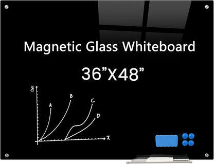 Magnetic Glass Black Board 48"x36" Glass Dry Erase Blackboard Tempered Glass by Unknown