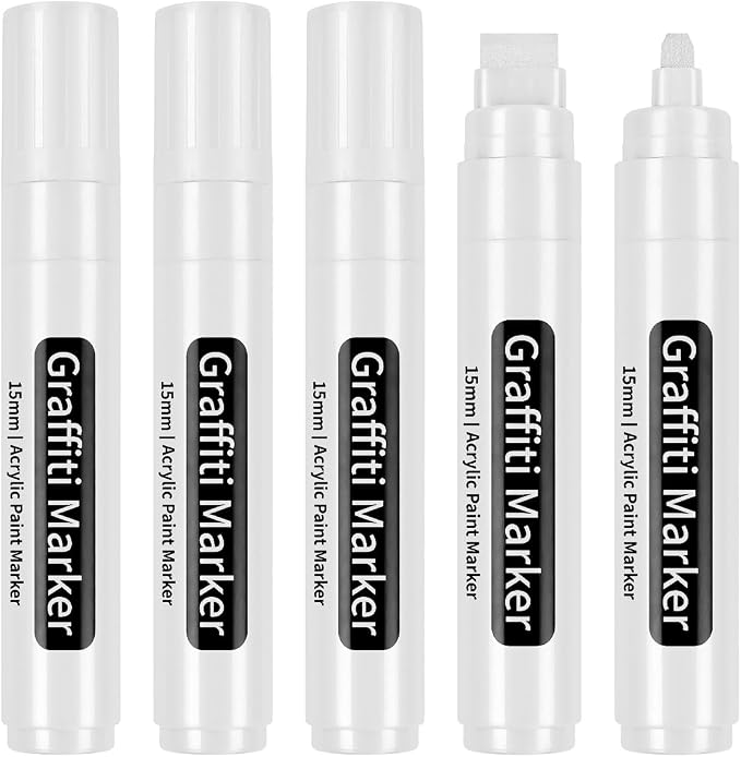 White Poster Markers Jumbo Paint Pen: 5 pcs 15mm Wide Tip Thick Acrylic Paint - Image 2