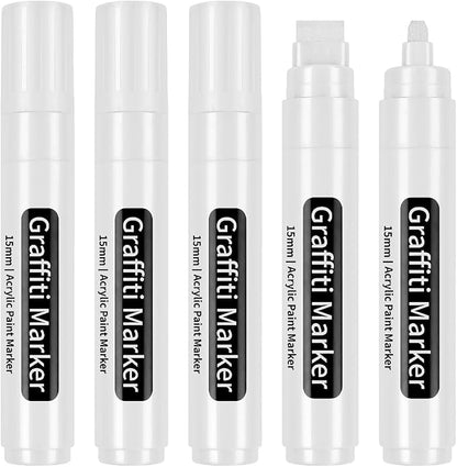 White Poster Markers Jumbo Paint Pen: 5 pcs 15mm Wide Tip Thick Acrylic Paint - Image 2