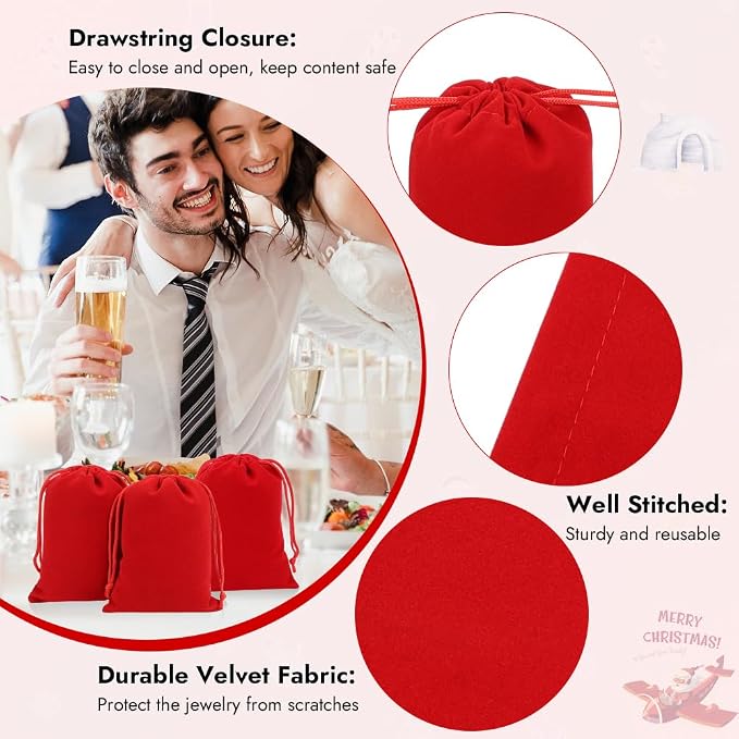 Shintop 20pcs Velvet Bags with Drawstrings, 4x6inch Red Gift Bags Jewelry - Image 5