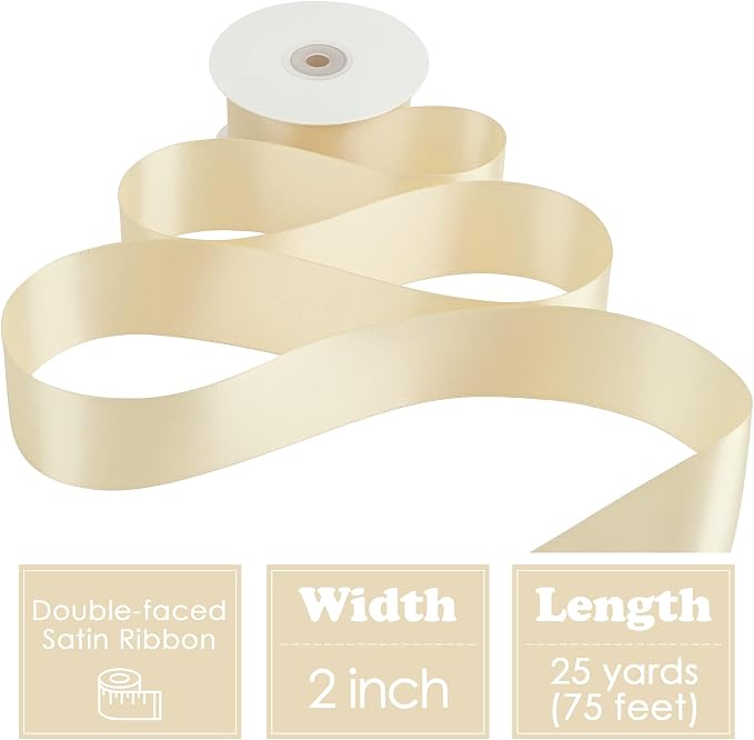 HUIHUANG Champagne Gold Ribbon 2 inch Double-Faced Champagne Satin Ribbon - Image 2