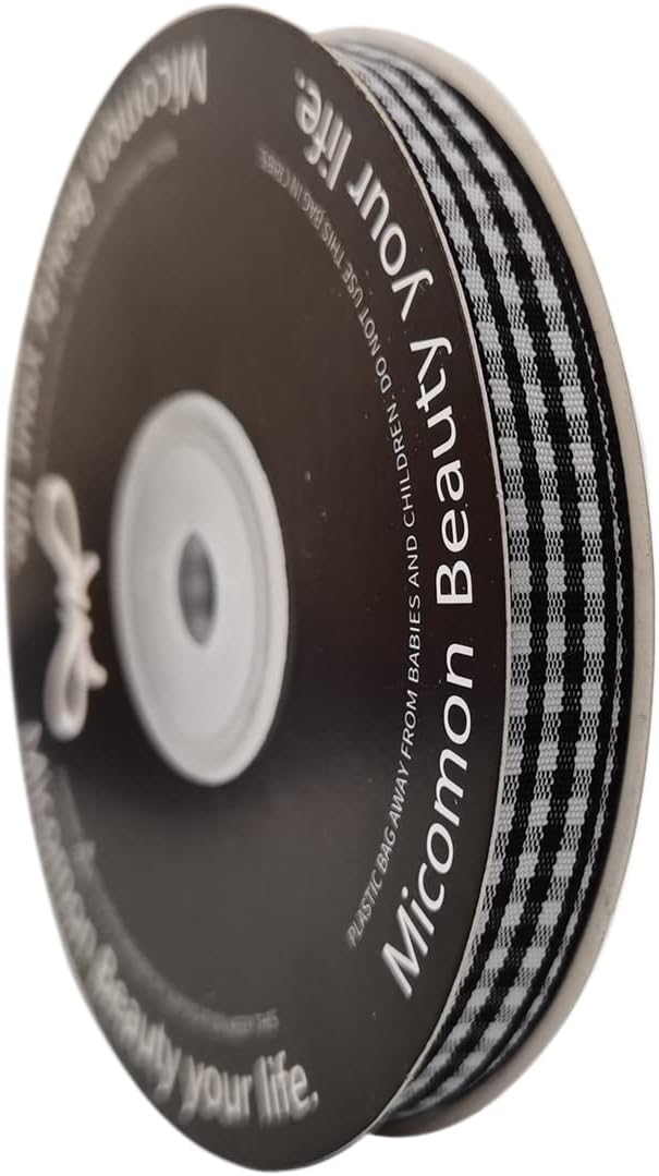 Buffalo Check Ribbon Black and White Gingham Ribbon 25 Yards - Image 2