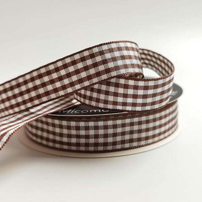 Micomon Brown and White Gingham Ribbon Buffillo Gingham Ribbon 25 Yards Each - Image 6