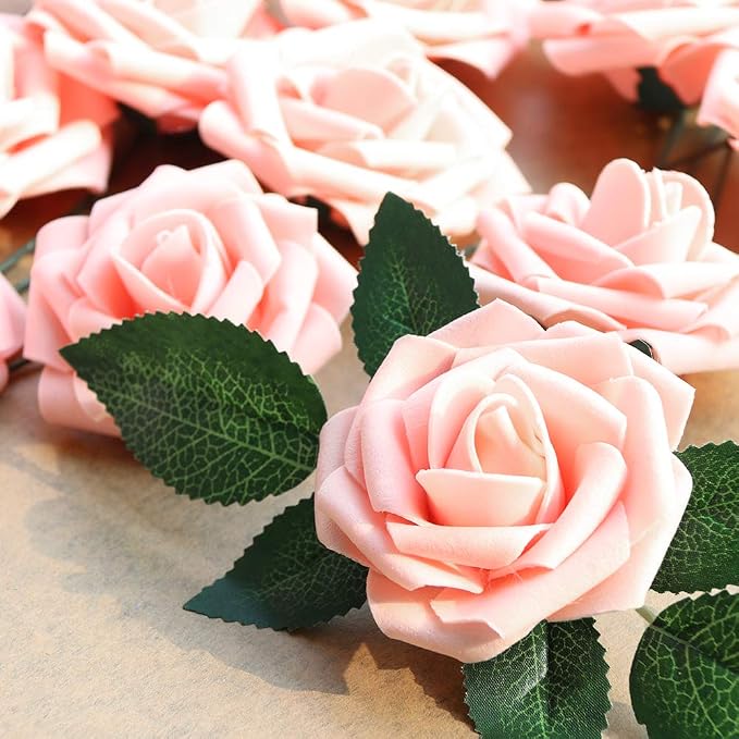 AmyHomie Artificial Flower 50pcs Real Looking Fake Roses w/Stem - Image 4