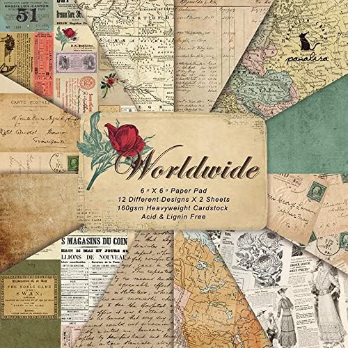 Scrapbook Paper Pad 6x6 Antique Maps Designs, Single-Sided Decoupage Sheets by SXUSALLC