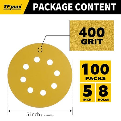 100PCS 5 Inch 400 Grit 125mm 8 Hole Sanding Discs Sandpaper - Image 2