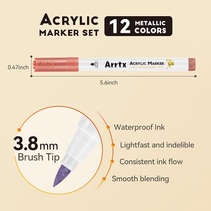 Arrtx 12 Colors Metallic Acrylic Paint Pens - Image 5