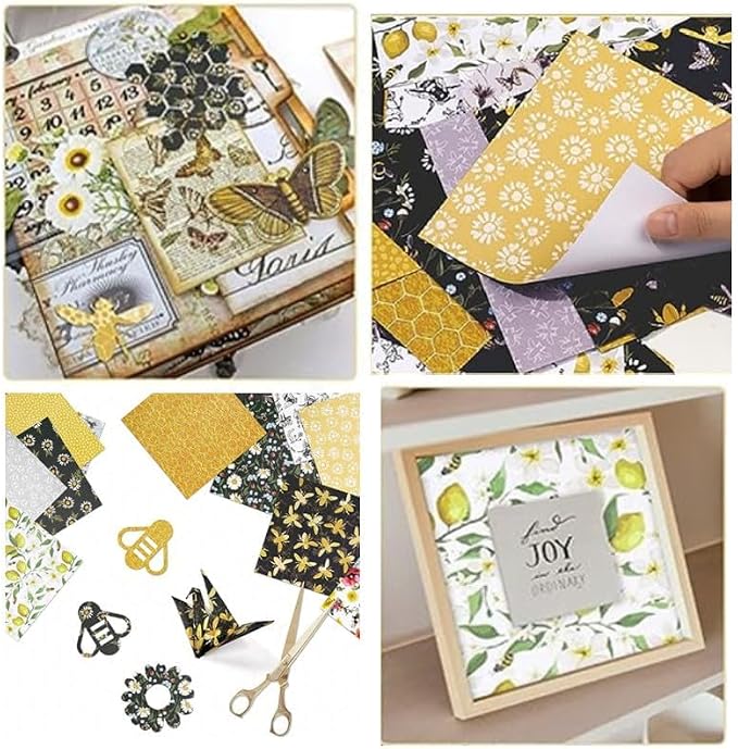 Honey Bee Pattern Paper Pack Yellow Black And Gray 24 Sheets Decorative - Image 6