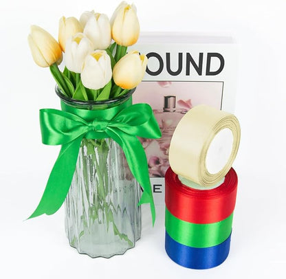 1 Inch 25 Yards Satin Ribbon White, Solid Color Fabric Ribbon - Image 6