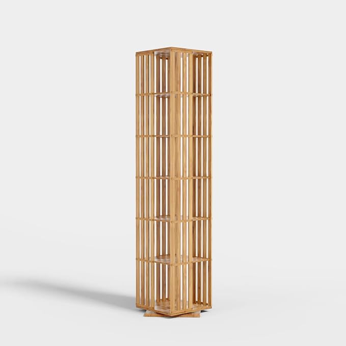 YOWOS Rotating Bookshelf Tower, 360 Display Spinning Bookcase, Bamboo Bookshelf by YOWOS