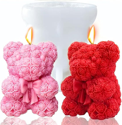 Bowtie Rose Bear Candle Mold 3D Teddy Bear Silicone Mold by JDHSilicone