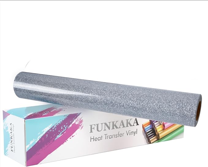 FUNKAKA Glitter Silver HTV Heat Transfer Vinyl Rolls by FUNKAKA