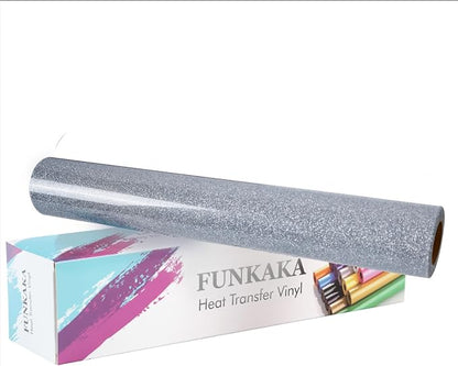 FUNKAKA Glitter Silver HTV Heat Transfer Vinyl Rolls by FUNKAKA